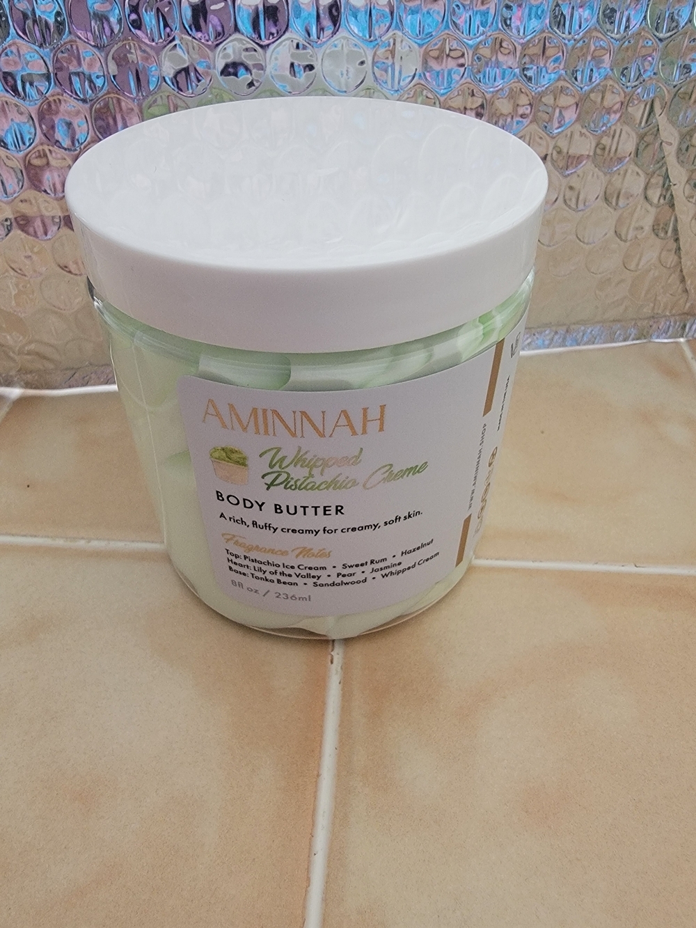 Whipped Pistachio Crème Body Butter.
